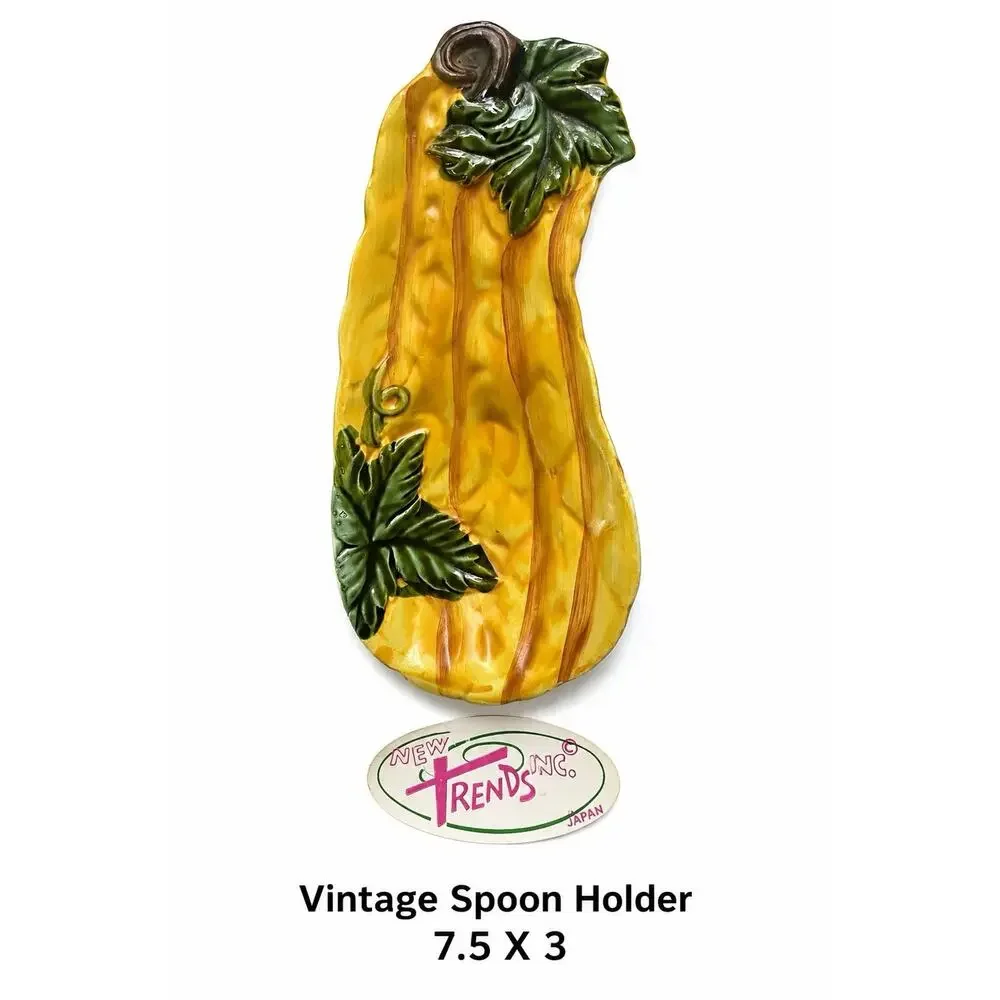 Vintage Spoon Holder yellow green squash kitchen cooking range spoon